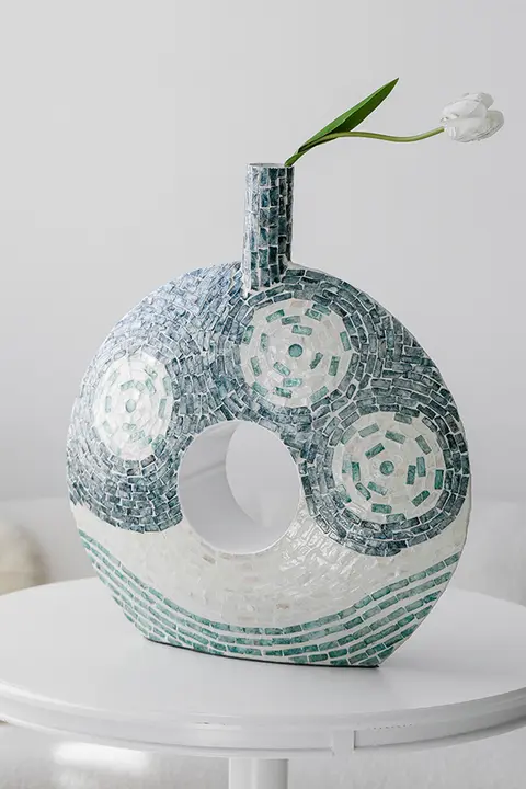 北欧風 大型シェルデコレーション花瓶【高級アート飾り・テーブル用・造花対応】