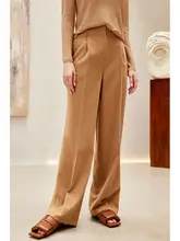 高級感あるラクシュールなラクダ色のウール混紡ワイドパンツ【秋冬用・肌触りが良い】（セットアップ対応）