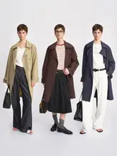 香港風デザインの微皺トレンチコート【スタイリッシュ・調整可能なウエストベルト・ダブルブレスト】