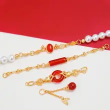 天然紅瑪瑙の埋め込みブレスレット【延長チェーン・24Kゴールド】