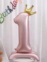 ブルーの立体クラウンバースデーナンバーバルーン【ピンク・子供用・誕生日パーティー装飾】