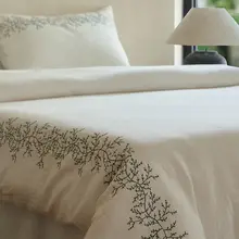 民族風のシンプルな二重ガーゼ刺繍布団カバー【白・コットン・極上の柔らかさ】（セットアップ対応）