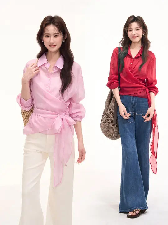 リネン素材の長袖シャツ【春夏用・ボタン付き・女性用】
