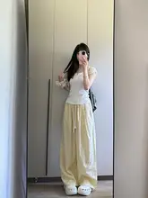 爽やかな印象のイエローポルカドットワイドパンツ【夏用・女性・フィット】（セットアップ対応）