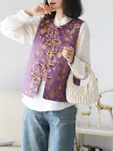 華やかな中国風新年用紅色七彩葫蘆刺繍ベスト【改良中式デザイン・色違いのボタン付き】