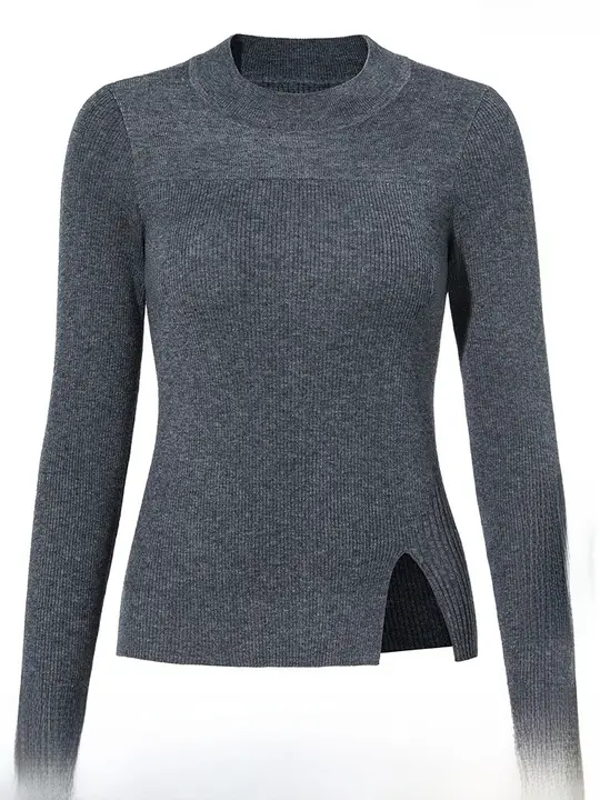 羊毛製 女性用フィットニットトップス【上品なデザイン・スリット入り】