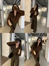 羊毛ニットカーディガン【ショート丈・長袖・Vネック・カジュアル・秋冬用・ブラウン】