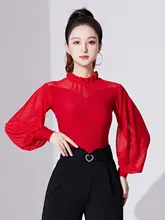 女性用ラテン舞踊シャツ【長袖・ダンス練習服・モダン・社交ダンス用】