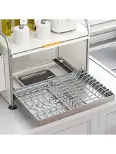 キッチン用 抽出式皿収納ラック【水切り機能付き・天面収納】