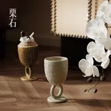 栗石風のハンドメイド陶器マグカップ【カフェスタイル・高脚デザイン】