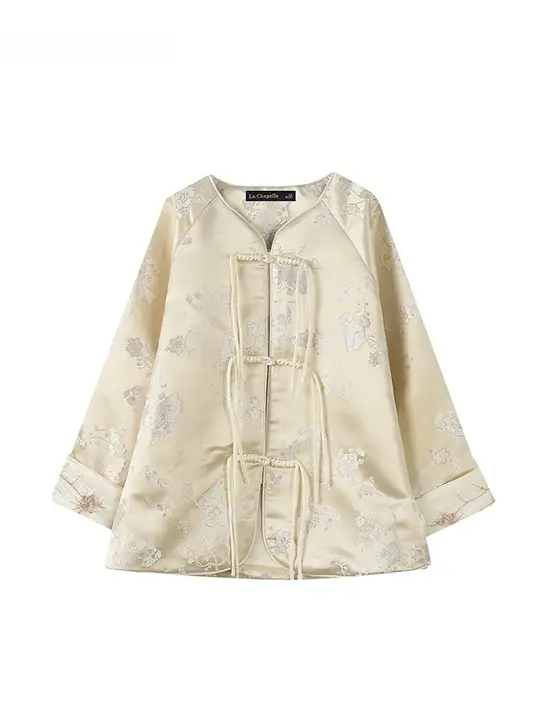 新中式デザインの盤扣ジャケット【春用・フラワー織り・ゆったりフィット】