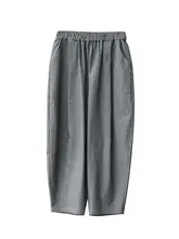 新叶集 100%コットンストライプデザインのウエストゴム中厚ストレートパンツ【三季用・フィット】
