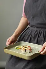 和風デザインの陶器製二つ耳付き焼き皿【長方形・レトロ・シンプル】