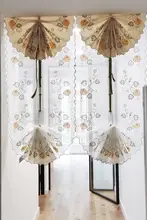 南瓜刺繡ローマスタイルシェードカーテン【粘着タイプ・穴あけ不要・台所用】