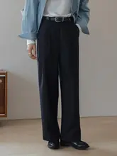 王妃家 カーキ色 ストレートパンツ【ハイウエスト・ゆったり・シンプルデザイン】