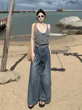 高腰ワイドレッグデニムパンツ【アメリカンスタイル・フィット・ヴィンテージウォッシュ】（セットアップ対応）