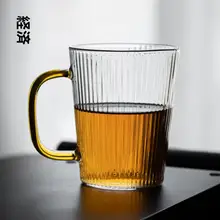 ストライプガラス製マグカップ【耐熱・ハンドル付き・ティー・コーヒー用】