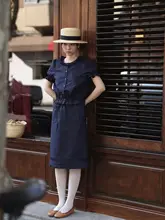 Corange 夏用昭和スタイルセット 【レース切り替え・ショートバルーンスリーブ・ホワイトシャツ／タック入りミディスカート】
