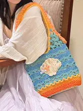 オレンジのリゾートスタイルDIYかぎ針編みトートバッグ材料キット