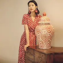 リゾートビーチドレス【長袖・レトロシフォン・夏用・スリム効果】（セットアップ対応）