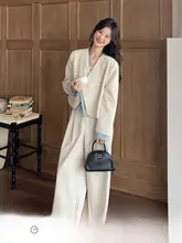 洗練されたデザイン！短丈ジャケット【春用・フィット・女性用】＆ワイドレッグパンツ【スタイルアップ・軽やかな着心地】（セットアップ対応）