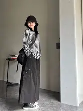 ストライプ柄クルーネック長袖Tシャツ【ゆったりフィット・ベーシックデザイン】