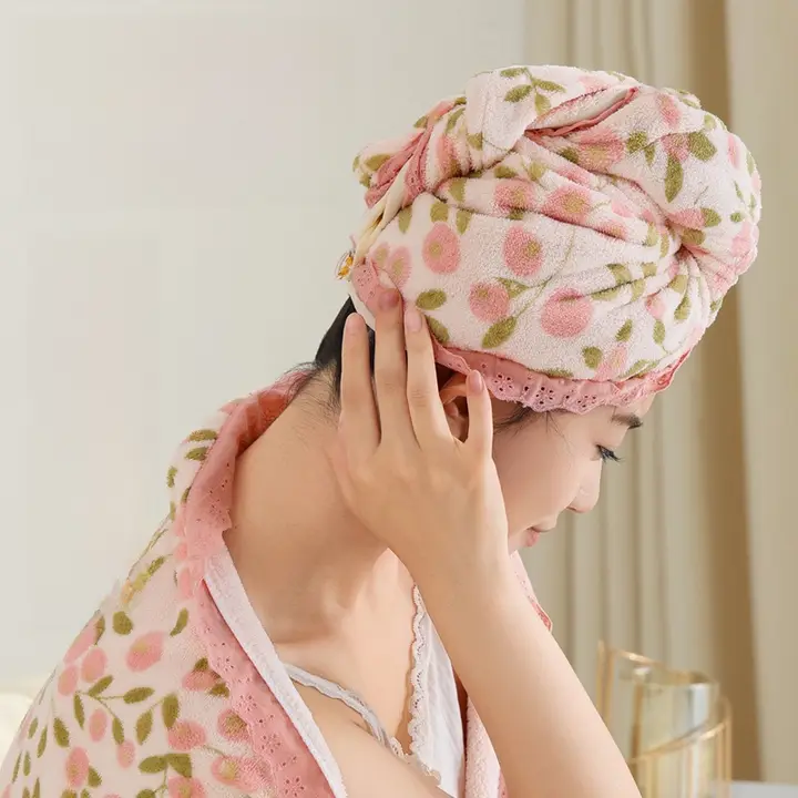 吸水性に優れた二重構造のドライキャップ【極上の柔らかさ・速乾性・ヘアタオル】（セットアップ対応）