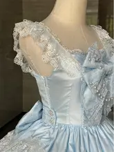 ブルー昭和スタイルロリータドレス【ドレス風・吊り紐・華やか花嫁用】