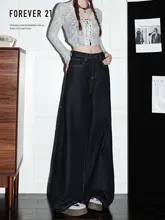 深い青色のワイドデニムパンツ【ハイウエスト・フィット・レディース・梨型体型対応】