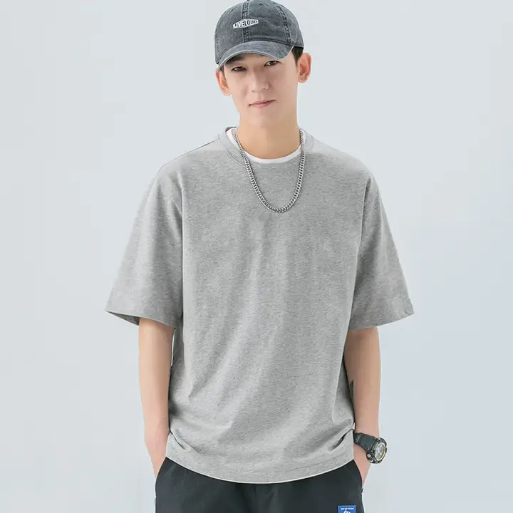 夏用コットン製メンズTシャツ【ラウンドネック・短袖・ゆったりとしたフィット】