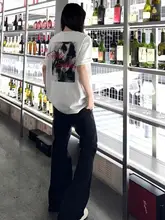 高身長向けスリムフィットデニムパンツ【ハイウエスト・ストレート・ワイドレッグ】（セットアップ対応）