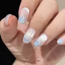 ネイルチップ ハンドメイド ショート オーロラ グラデーション キャッツアイ キラキラ 上品 気泡デザイン