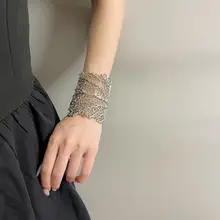 ビンテージ風コーラルデザイン ワイドオープンブレスレット【金属製・葉模様】