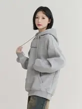 フード付きパーカー 女性 秋季 ゆったり 後ろプリント