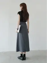 女性用 ハイウエスト Aラインスカート【無地・中長丈・秋用】