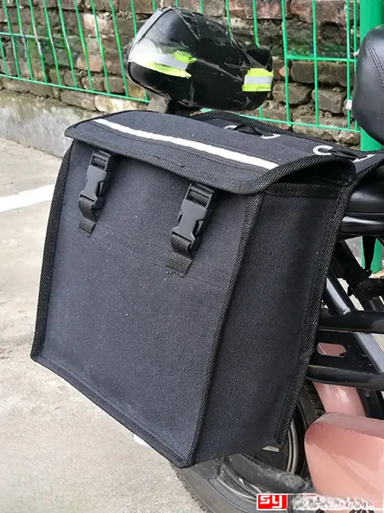 ブラックキャンバス製 マルチファンクションバイクサイドバッグ【電動バイク・自転車用・リアツールバッグ】