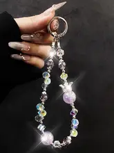 高級感ある水晶製スマホストラップ【手提げ用・ハンドチェーン・ビーズデザイン】