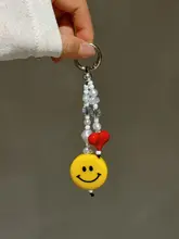ハート型笑顔ビーズ付きスマホストラップ【DIYキーリング・ユニバーサルアクセサリー】