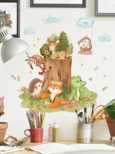 防水仕様のカートゥーン動物ウォールステッカー【狐と小鹿・自粘着・教室デコレーション】