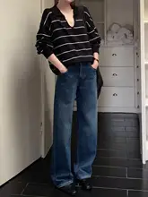 高腰デニムパンツ【ブルー・ストレッチ・テーパード・秋用】