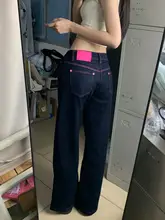 深い青のワイドレッグデニムパンツ【梨型体型対応・低ウエスト・春用】