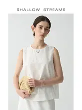 シンプルなデザイン！麻混コットンのノースリーブシャツ【白・女性用・ゆったりシルエット】