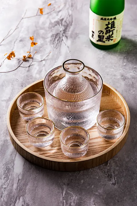 日本酒セット【温酒ポット・ガラス製・白酒杯・分酒器付き】