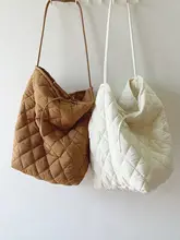秋冬用レトロダイヤモンドキルティングバッグ【大容量・バケツ型・トートバッグ・女性用】