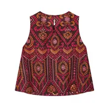 刺繍入りノースリーブトップスとミドルウエストスカート【女性用・春夏向け】（セットアップ対応）