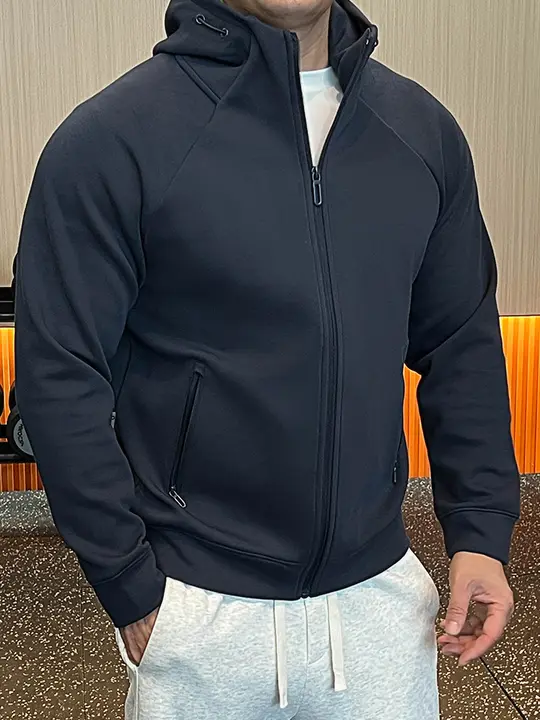 厚手フード付きスポーツジャケット【メンズ・ジッパー・カジュアル・シンプルデザイン・防寒性】