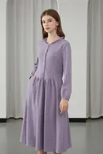 紫色のウエストマークニットワンピース【フリル付き・親肌素材・秋冬用】