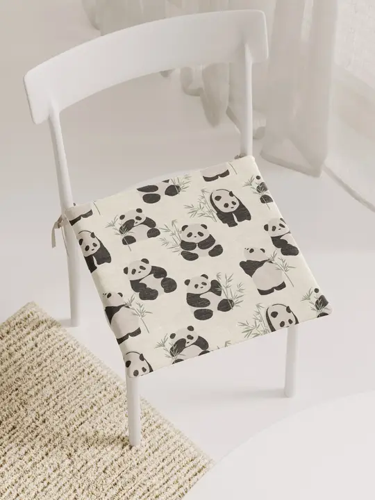 パンダデザインの竹製チェアクッション【オフィス・家庭用】