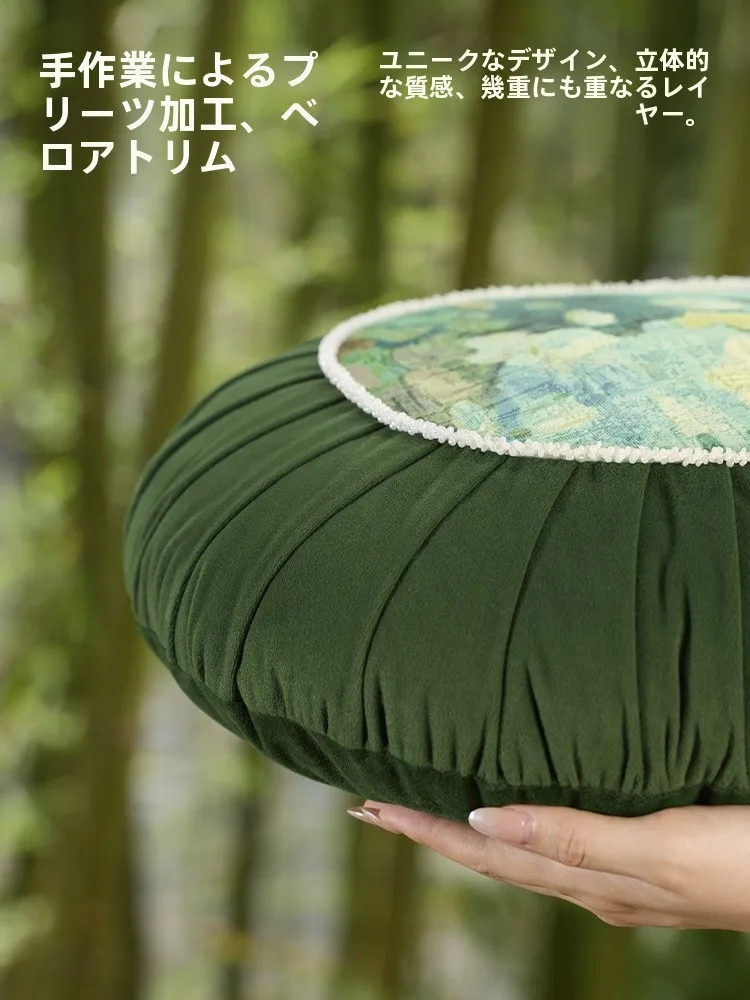 高級感溢れる丸型クッション：新中式デザインでリビングに融合する緑色ソファ用枕