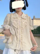 ロリータスタイルの半袖白シャツ【ボウリング襟・春秋用】（セットアップ対応）